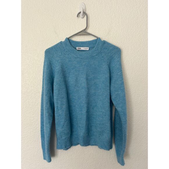 ZARA Blue Alpaca Wool Crewneck Long Sleeve Sweater Size Small - Picture 1 of 7